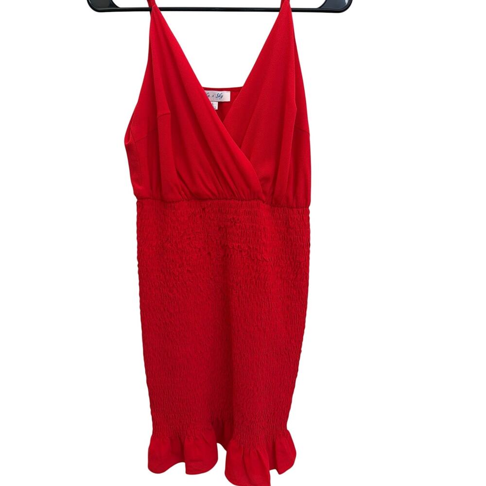 She & Sky Red Dress Women's Size Large Short Sheath Fitted Romantic Dancing Chic